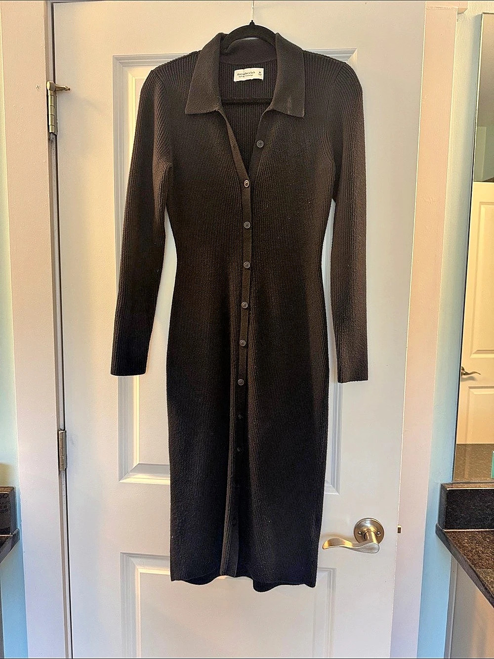 Abercrombie & Fitch Button-Through Sweater Midi Dress Black Medium